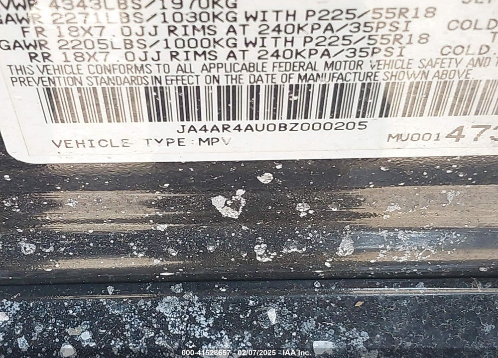 2011 MITSUBISHI OUTLANDER SPORT SE VIN: JA4AR4AU0BZ000205