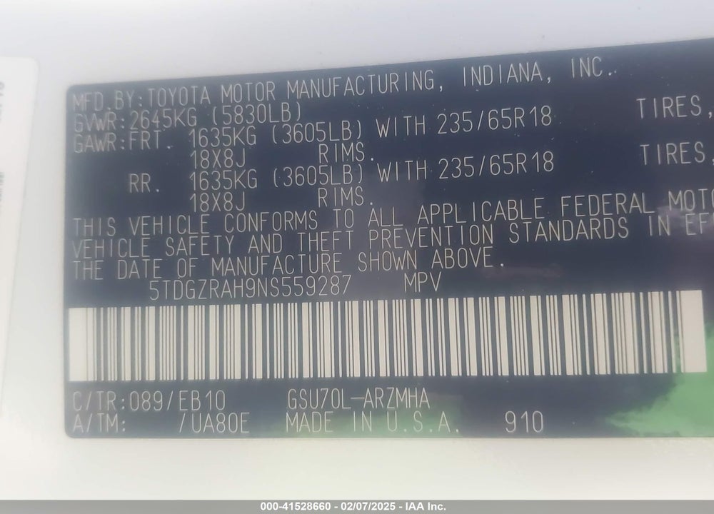 2022 TOYOTA HIGHLANDER XLE VIN: 5TDGZRAH9NS559287