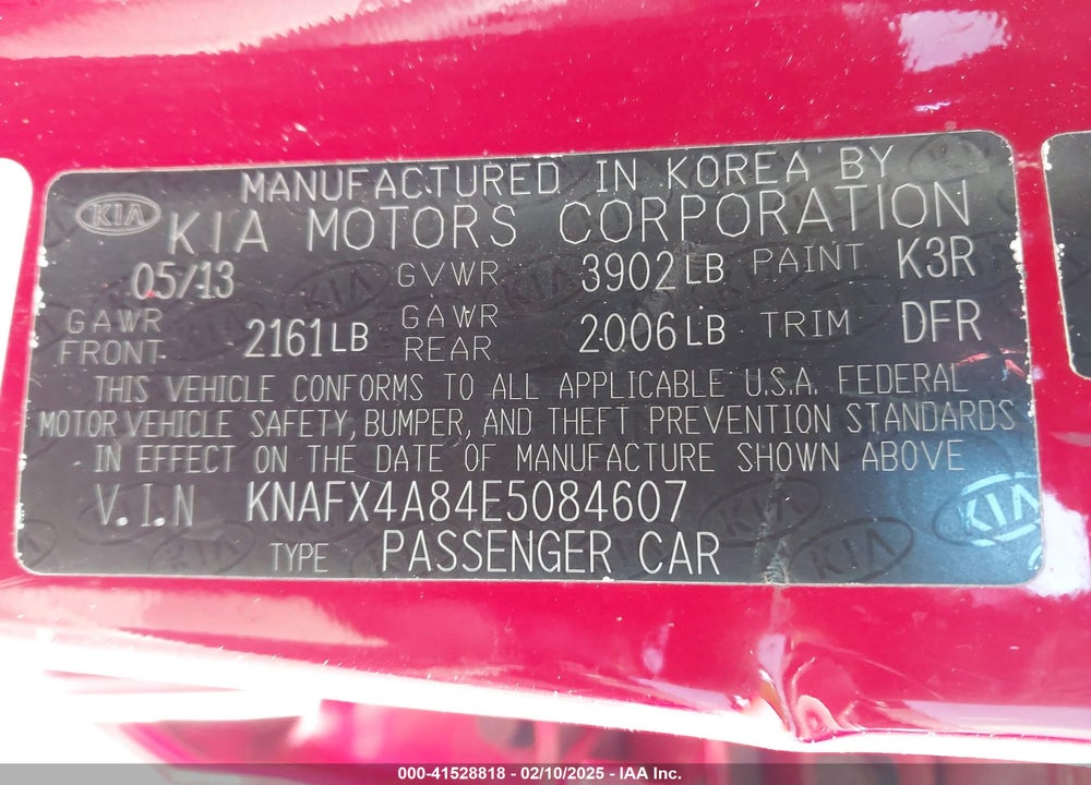 2014 KIA FORTE EX VIN: KNAFX4A84E5084607