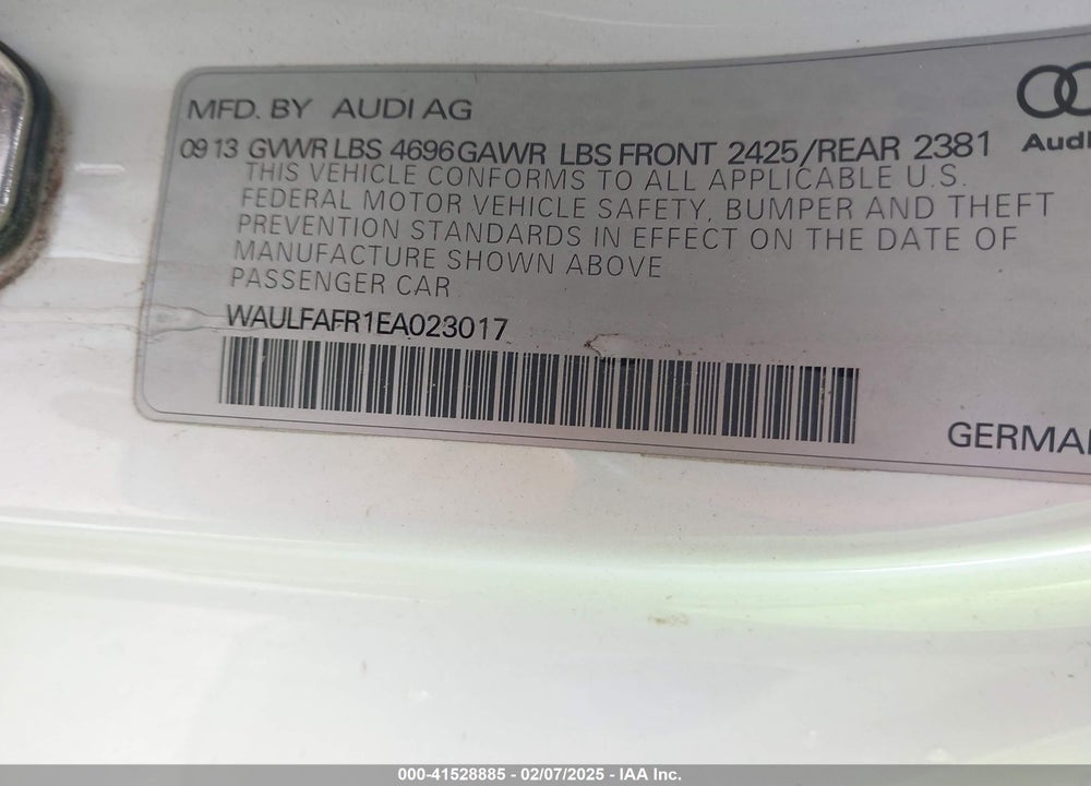 2014 AUDI A5 VIN: WAULFAFR1EA023017