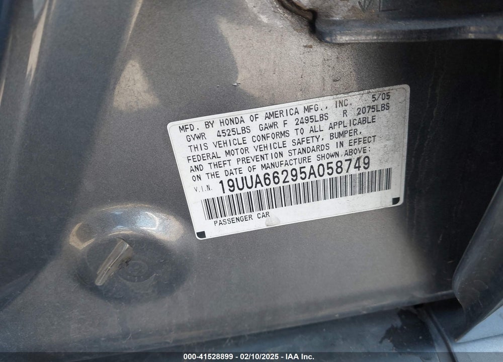 2005 ACURA TL VIN: 19UUA66295A058749