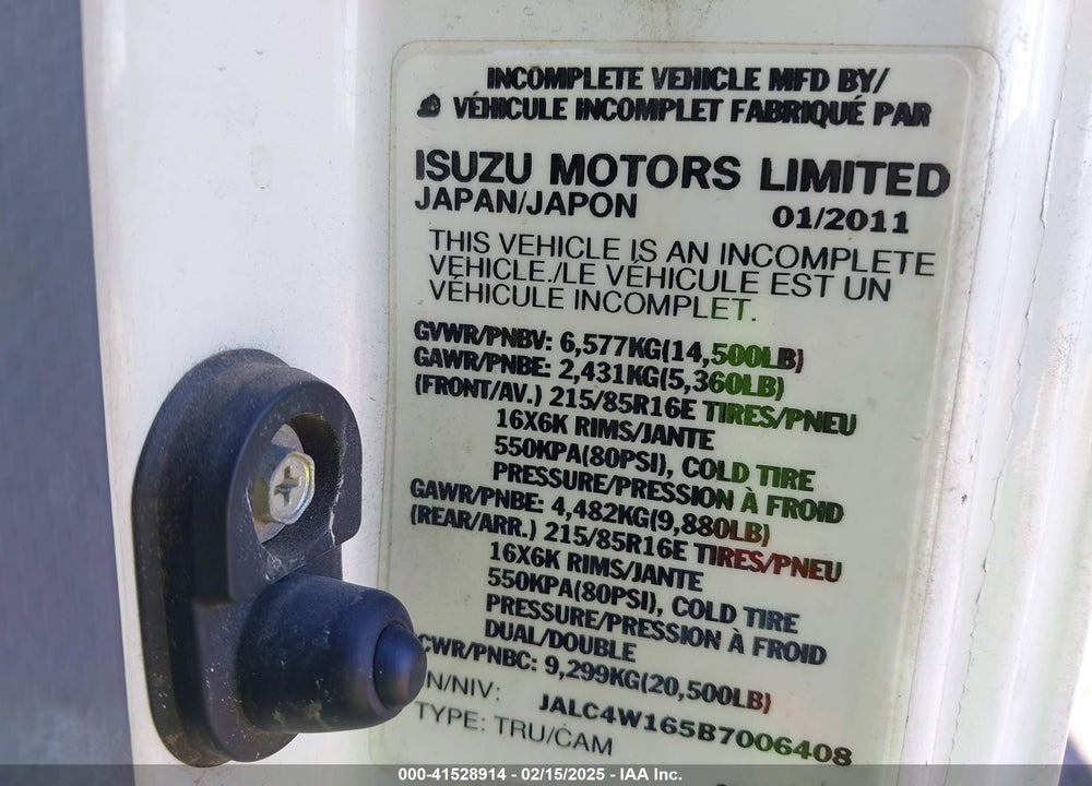 2011 ISUZU NPR HD DSL REG VIN: JALC4W165B7006408