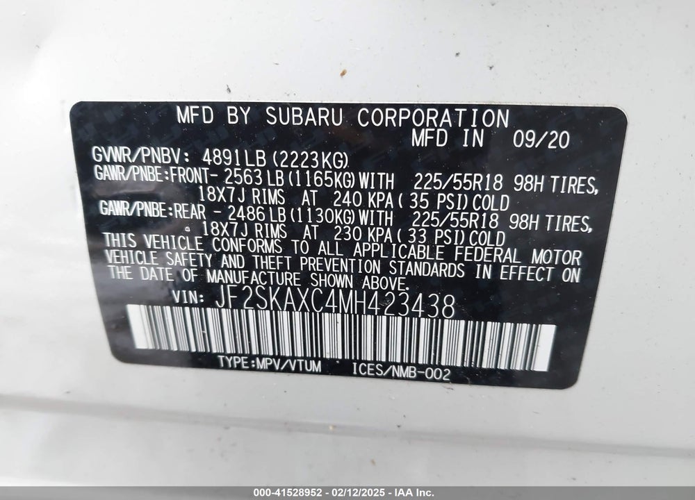 2021 SUBARU FORESTER TOURING VIN: JF2SKAXC4MH423438