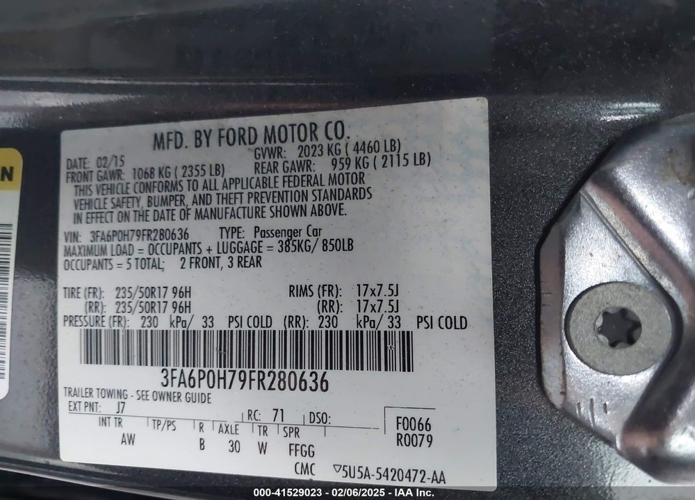 2015 FORD FUSION SE VIN: 3FA6P0H79FR280636