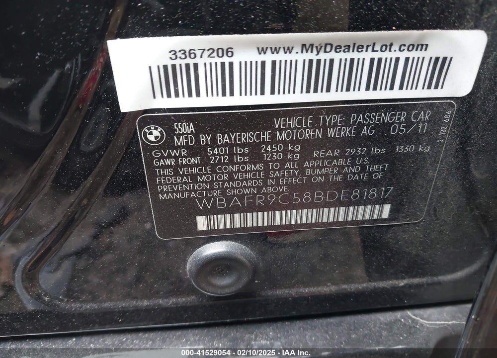 2011 BMW 550I VIN: WBAFR9C58BDE81817