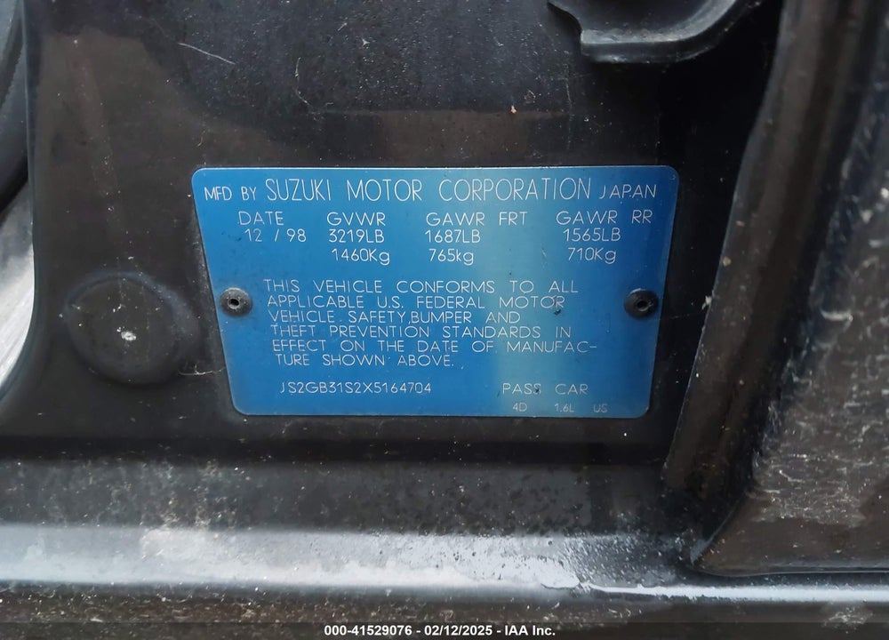 1999 SUZUKI ESTEEM GL/GLX/GLX+ VIN: JS2GB31S2X5164704