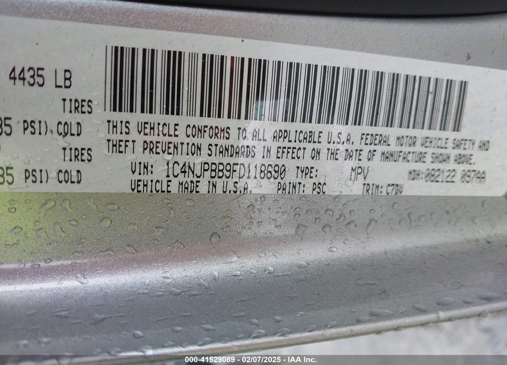 2015 JEEP PATRIOT SPORT VIN: 1C4NJPBB9FD118690