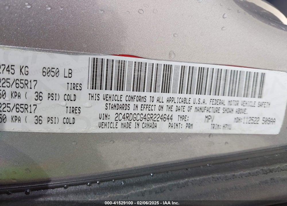 2016 DODGE GRAND CARAVAN SXT VIN: 2C4RDGCG6GR344168