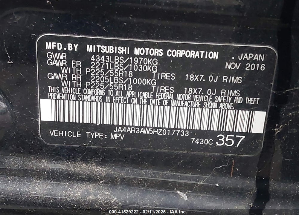 2017 MITSUBISHI OUTLANDER SPORT VIN: JA4AR3AW5HZ017733