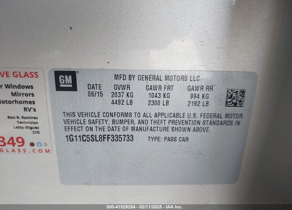 2015 CHEVROLET MALIBU VIN: 1G11C5SL8FF335733