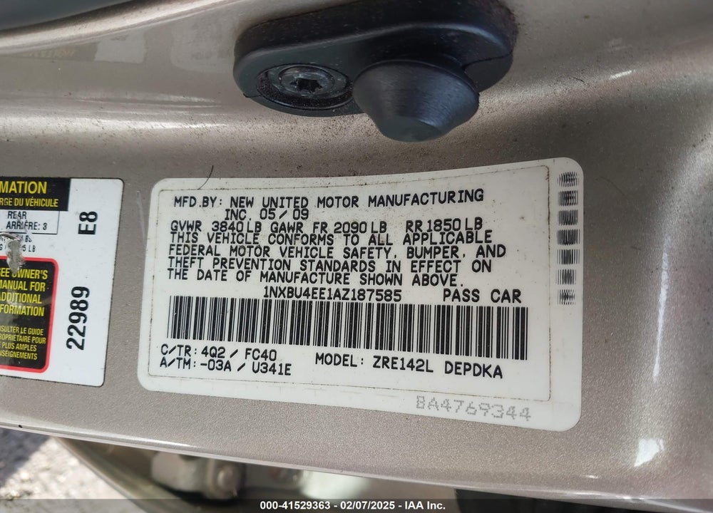 2010 TOYOTA COROLLA VIN: 1NXBU4EE1AZ187585