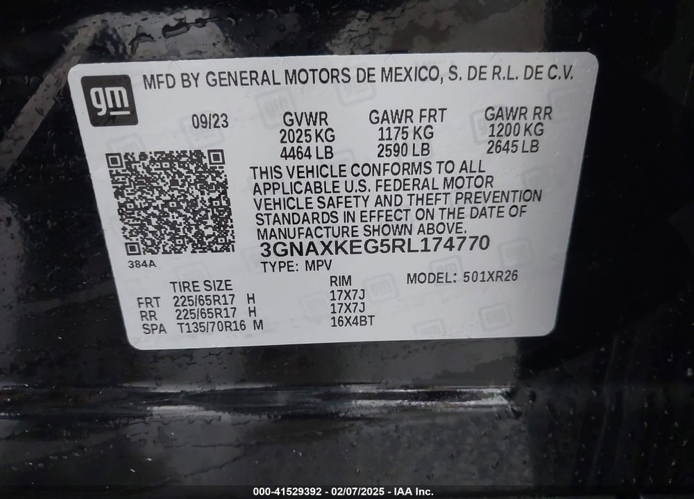 2024 CHEVROLET EQUINOX VIN: 3GNAXKEG5RL174770