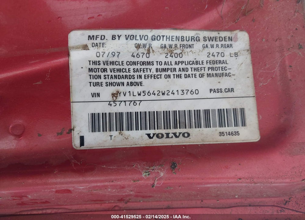 1998 VOLVO V70 VIN: YV1LW5642W2413760