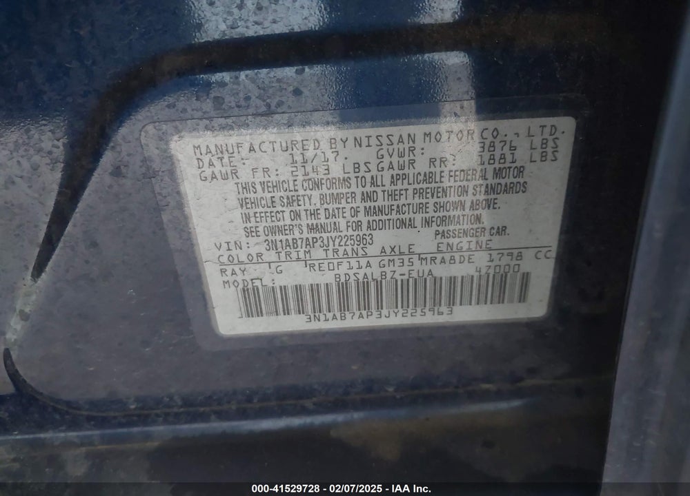 2018 NISSAN SENTRA VIN: 3N1AB7AP3JY225963