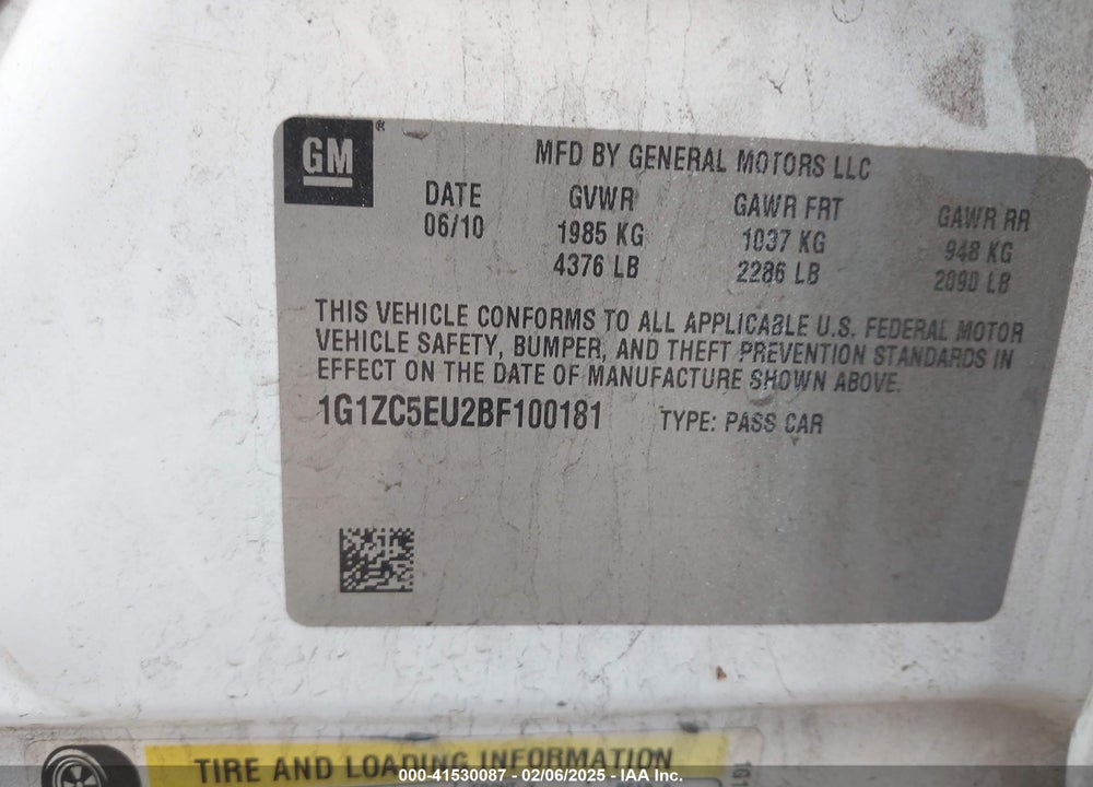 2011 CHEVROLET MALIBU 1LT VIN: 1G1ZC5EU2BF100181
