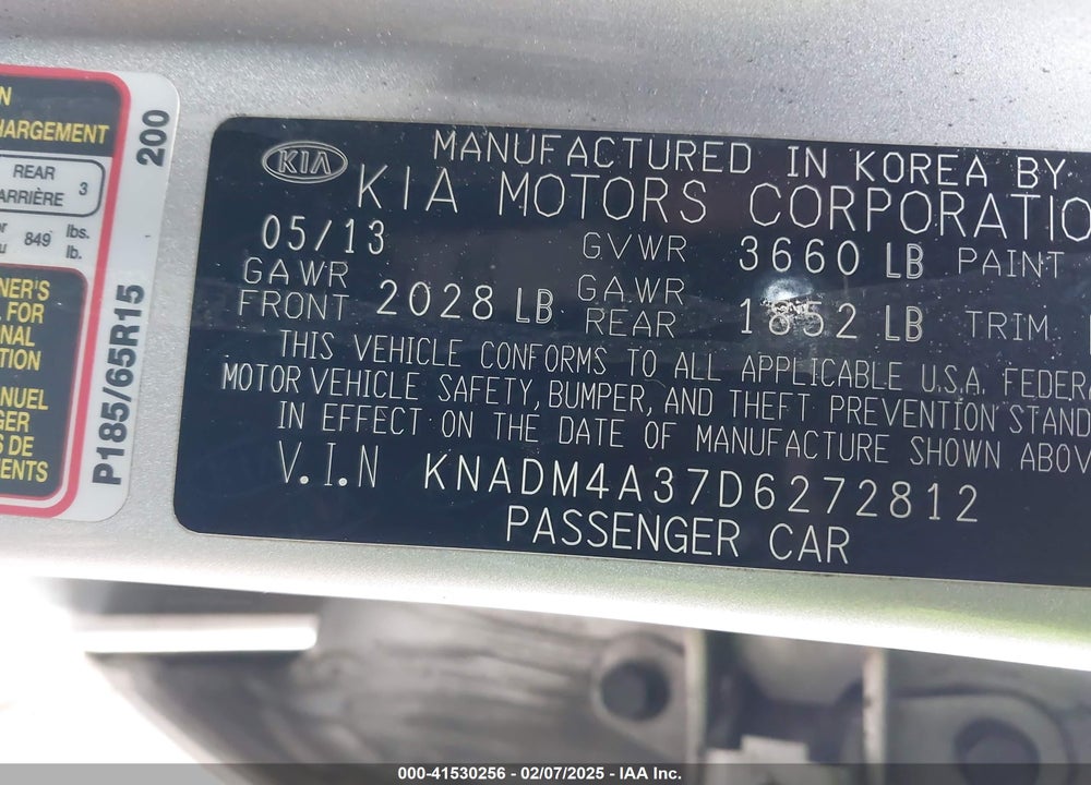 2013 KIA RIO VIN: KNADM4A37D6272812