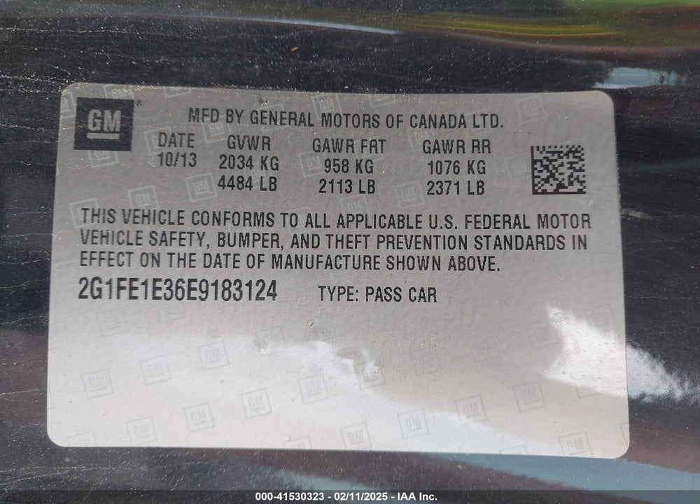 2014 CHEVROLET CAMARO 1LS VIN: 2G1FE1E36E9183124