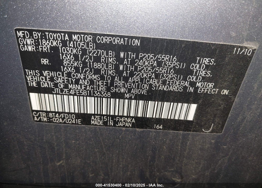 2011 SCION XB VIN: JTLZE4FE5B1136368