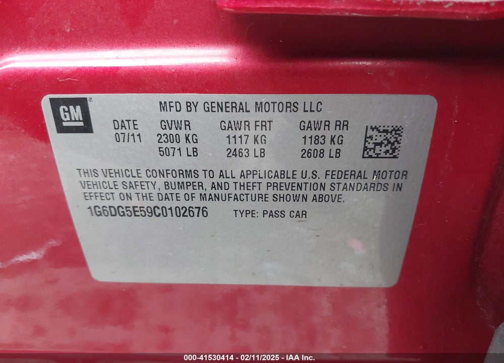 2012 CADILLAC CTS LUXURY VIN: 1G6DG5E59C0102676