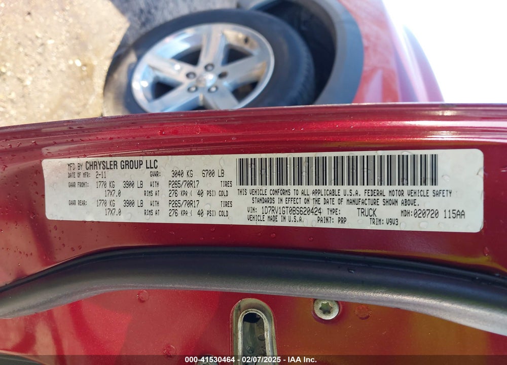 2011 DODGE RAM 1500 VIN: 1D7RV1GT0BS620424