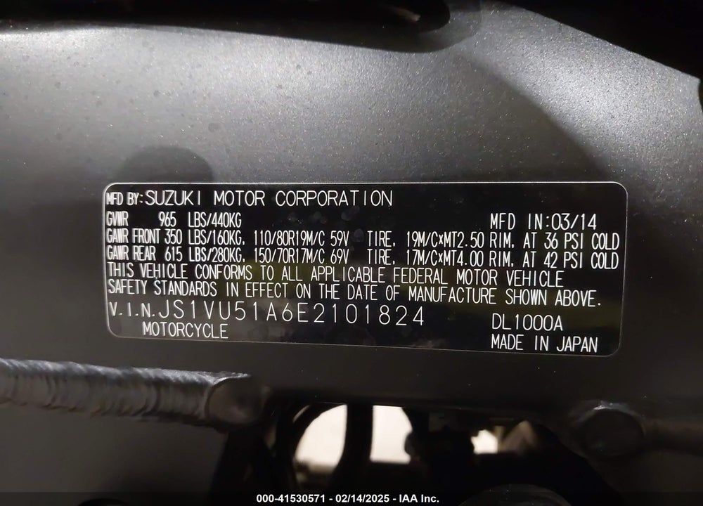 2014 SUZUKI DL1000 VIN: JS1VU51A6E2101824