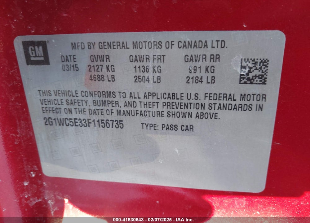2015 CHEVROLET IMPALA LIMITED VIN: 2G1WC5E33F1156735