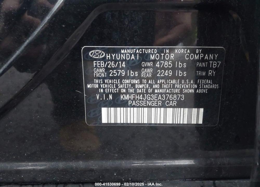 2014 HYUNDAI AZERA VIN: KMHFH4JG3EA376873
