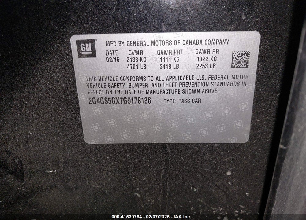2016 BUICK REGAL VIN: 2G4GS5GX7G9178136