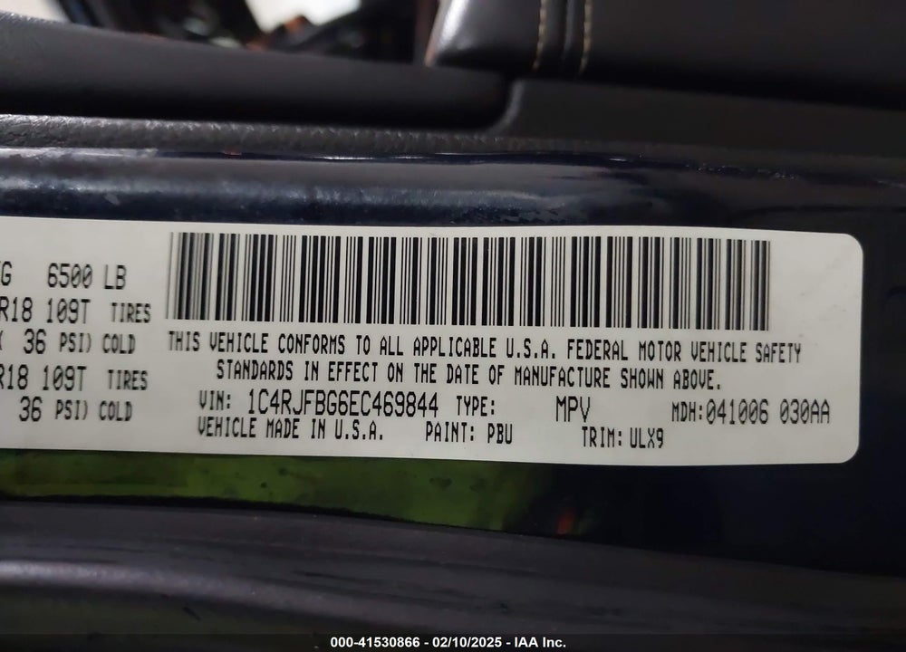 2014 JEEP GRAND CHEROKEE LIMITED VIN: 1C4RJFBG6EC469844