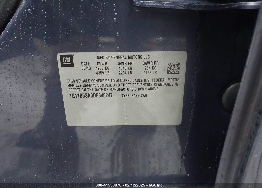 2013 CHEVROLET MALIBU VIN: 1G11B5SA0DF348247