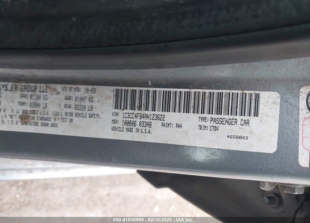 2010 CHRYSLER SEBRING VIN: 1C3CC4FB4AN123622