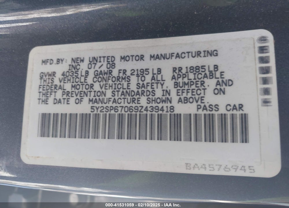 2009 PONTIAC VIBE VIN: 5Y2SP67069Z439418