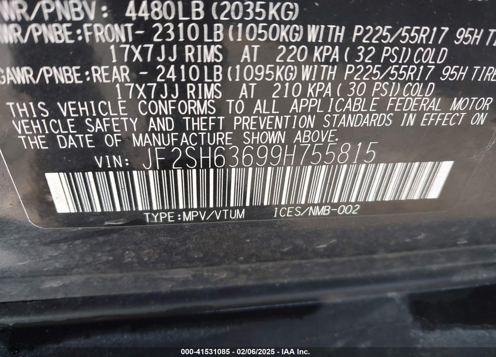 2009 SUBARU FORESTER 2.5X VIN: JF2SH63699H755815