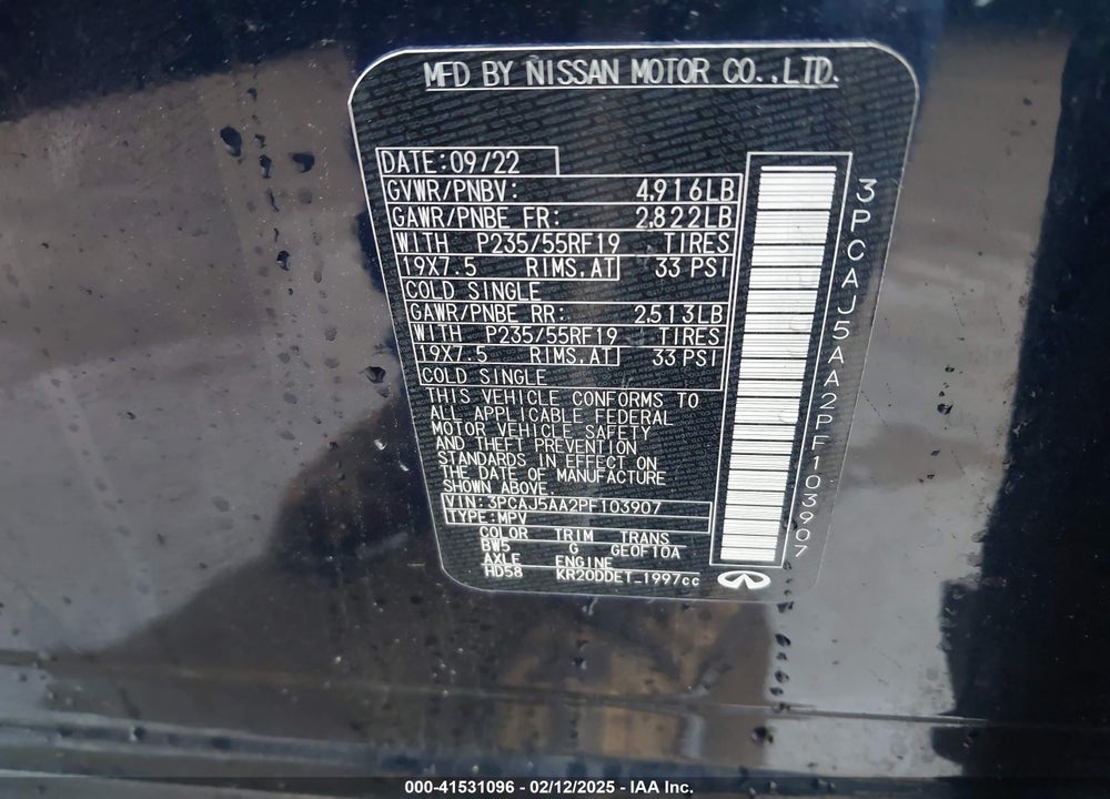 2023 INFINITI QX50 PURE VIN: 3PCAJ5AA2PF103907