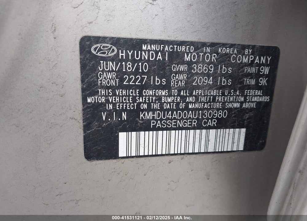 2010 HYUNDAI ELANTRA GLS VIN: KMHDU4AD0AU130980