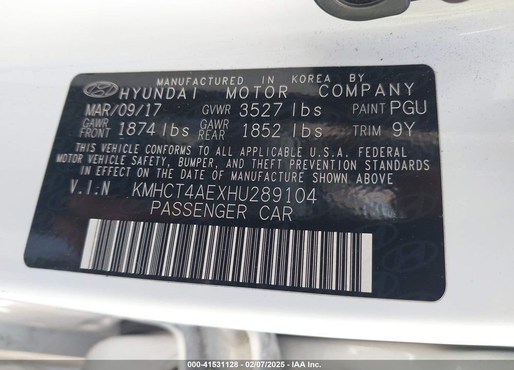 2017 HYUNDAI ACCENT SE VIN: KMHCT4AEXHU289104