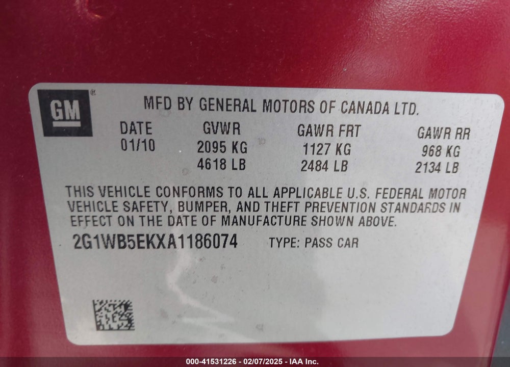 2010 CHEVROLET IMPALA LT VIN: 2G1WB5EKXA1186074