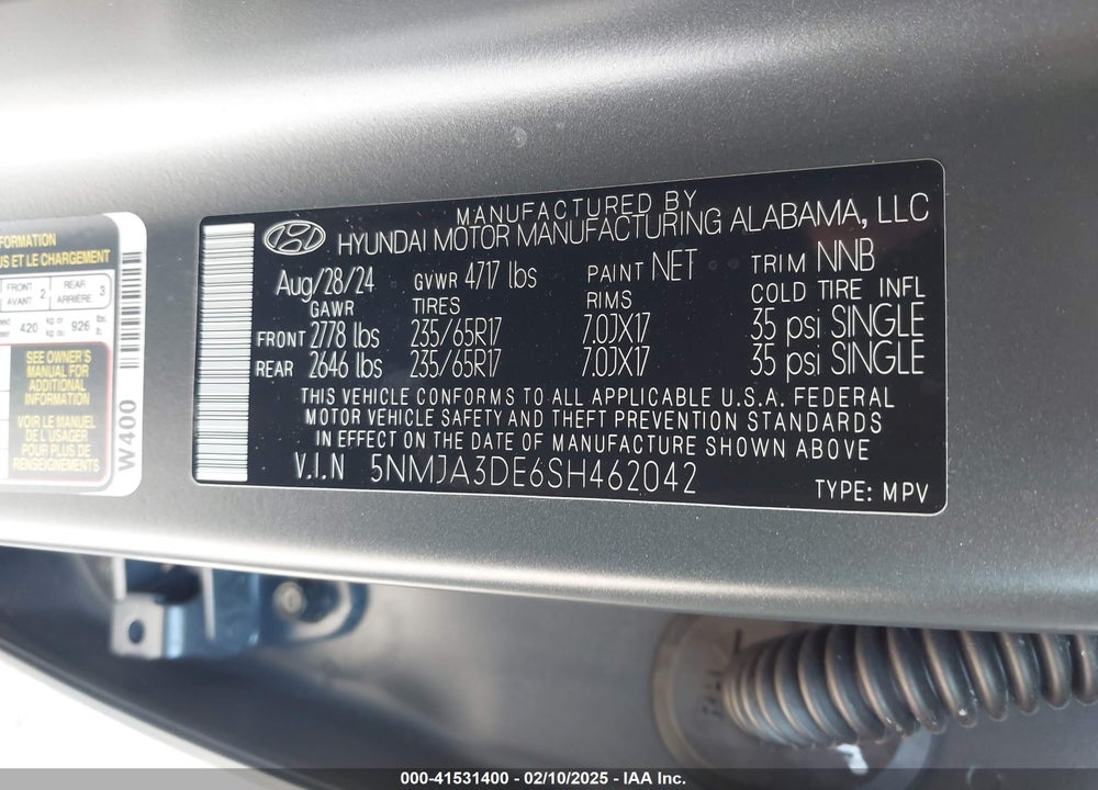 2025 HYUNDAI TUCSON VIN: 5NMJA3DE6SH462042