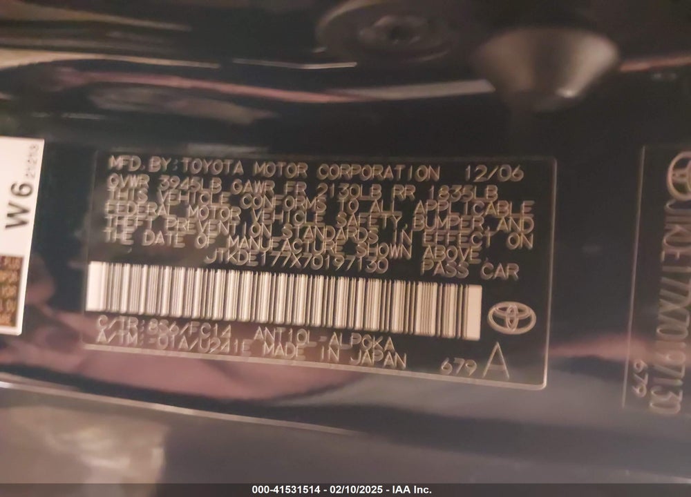 2007 SCION TC VIN: JTKDE177X70197130