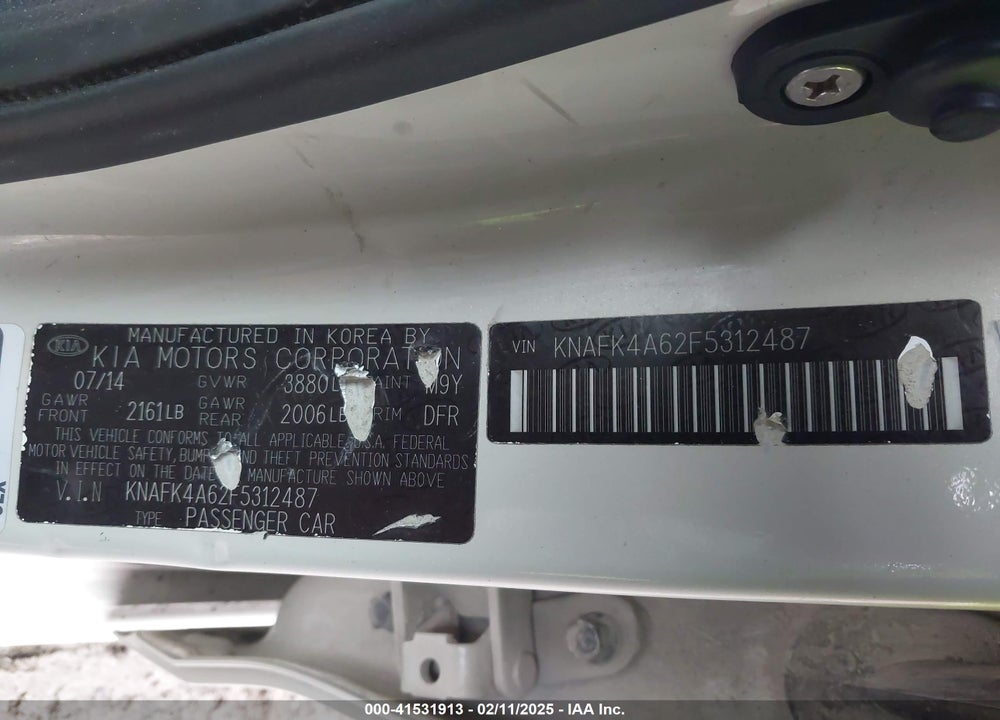 2015 KIA FORTE VIN: KNAFK4A62F5312487