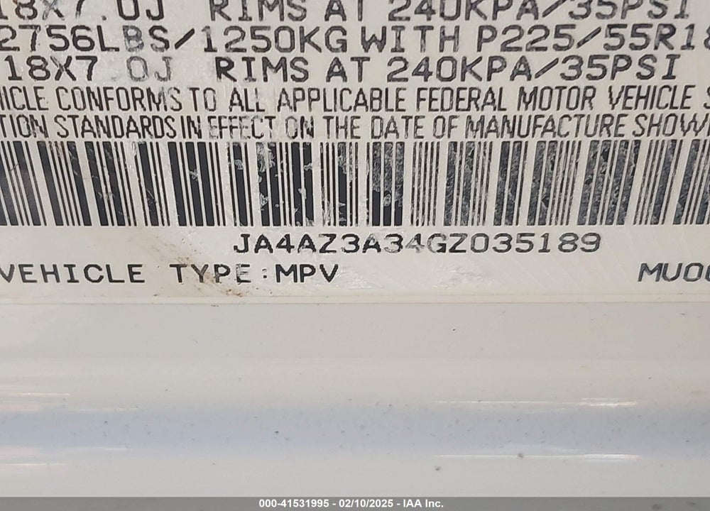 2016 MITSUBISHI OUTLANDER VIN: JA4AZ3A34GZ035189