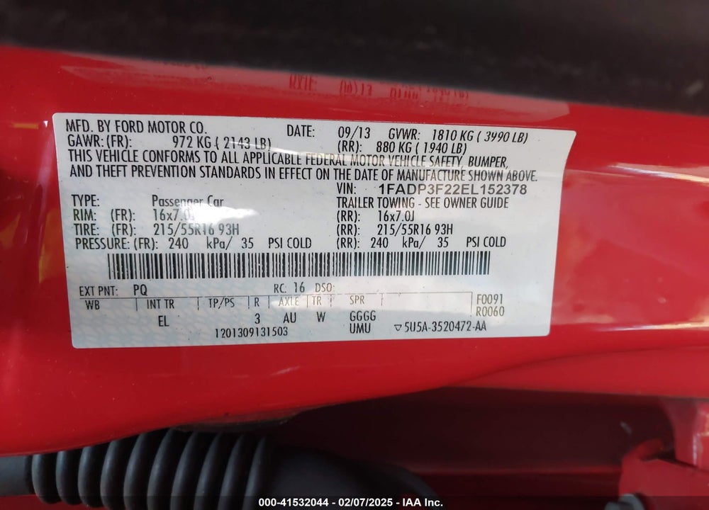 2014 FORD FOCUS VIN: 1FADP3F22EL152378