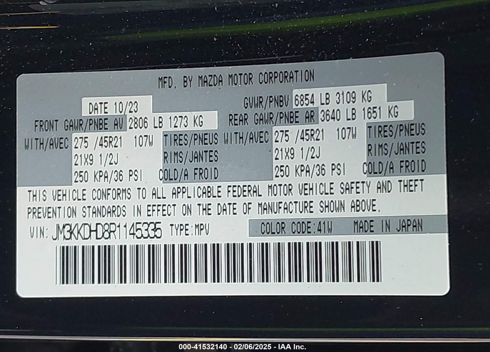 2024 MAZDA CX-90 3.3 TURBO PREMIUM VIN: JM3KKDHD8R1145335