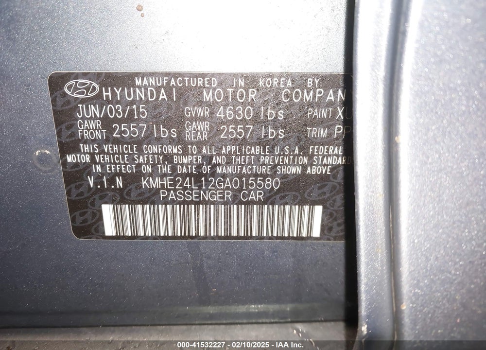 2016 HYUNDAI SONATA HYBRID VIN: KMHE24L12GA015580