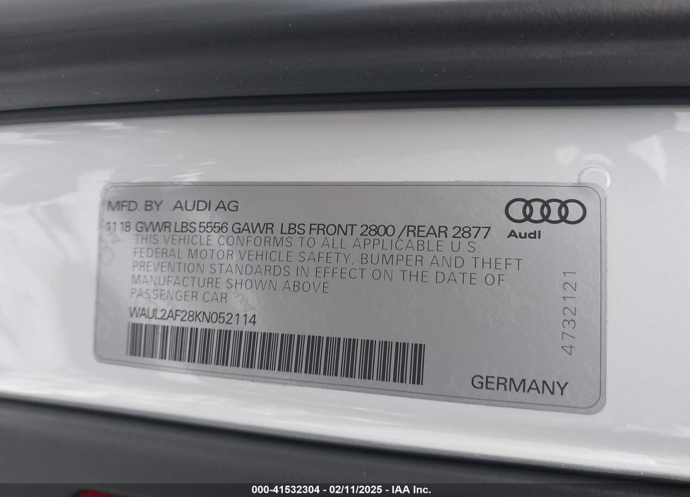 2019 AUDI A6 VIN: WAUL2AF28KN052114