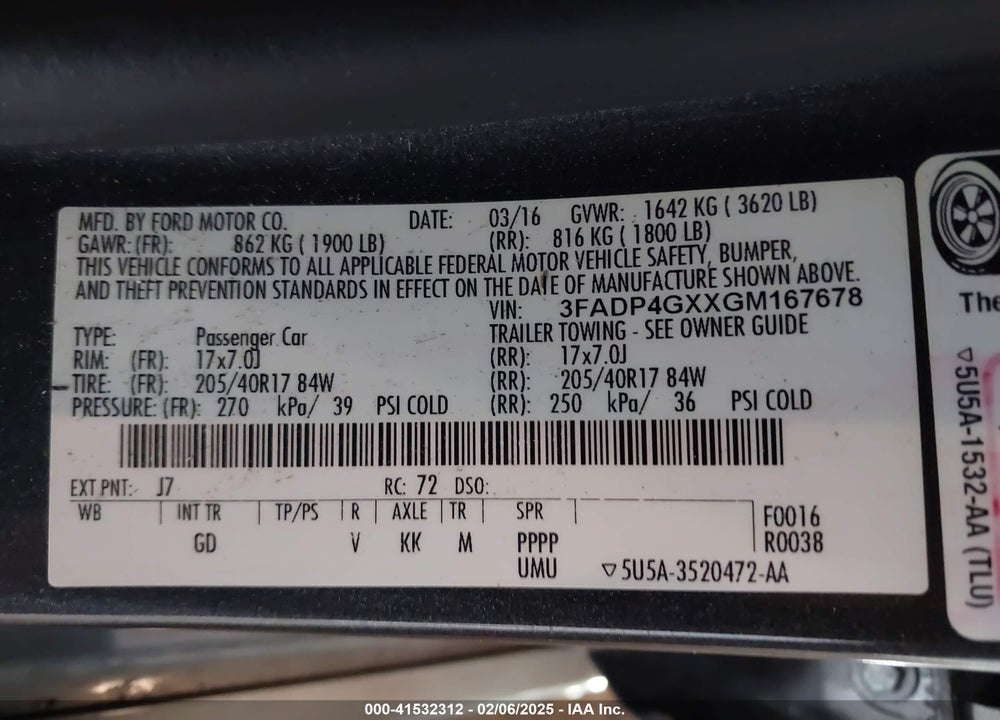 2016 FORD FIESTA ST VIN: 3FADP4GXXGM167678