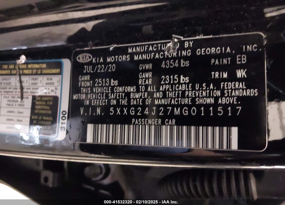 2021 KIA K5 VIN: 5XXG24J27MG011517