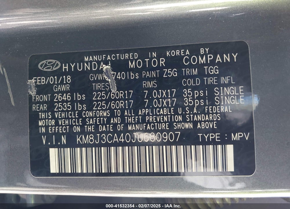2018 HYUNDAI TUCSON SEL VIN: KM8J3CA40JU680907