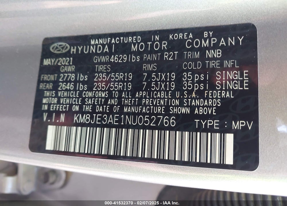 2022 HYUNDAI TUCSON LIMITED VIN: KM8JE3AE1NU052766