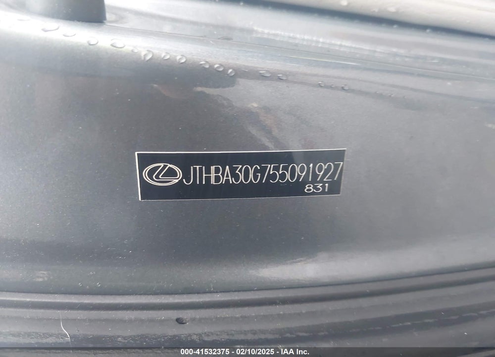 2005 LEXUS ES 330 VIN: JTHBA30G755091927